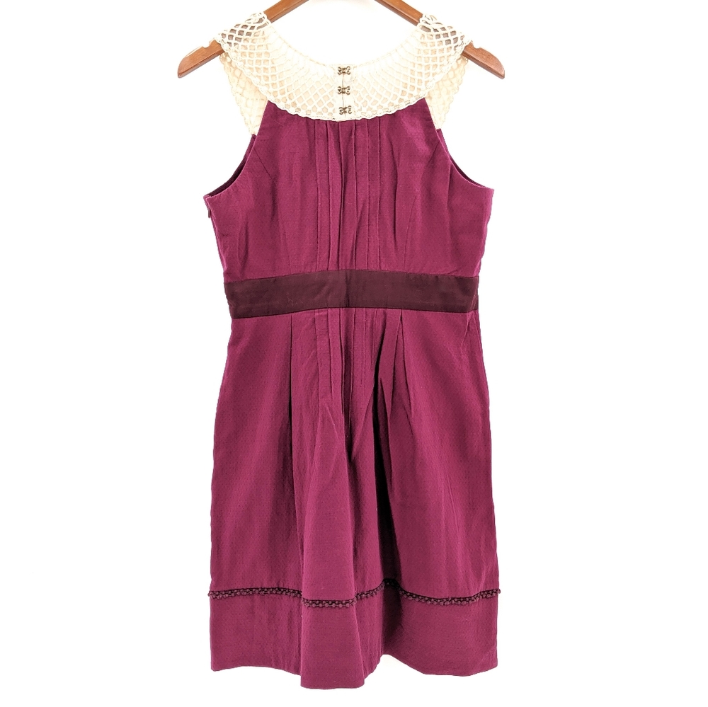 Anthropologie Floret Burgundy Cotton Dress